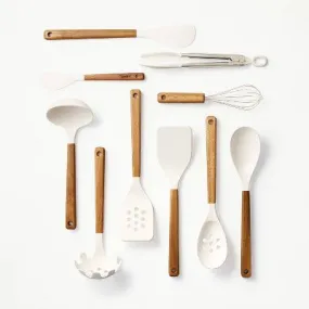 10pc Wood/Nylon Kitchen Utensil Set Brown - Figmint