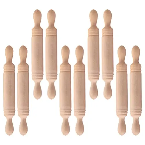 10pcs Wooden Miniature Rolling Pin Doll House Rolling Pole Rolling Pin Models Wood Handle Rolling Pin Mini House Props for Crafts, Doll Houses…