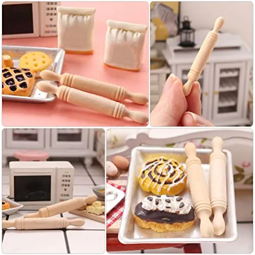 10pcs Wooden Miniature Rolling Pin Doll House Rolling Pole Rolling Pin Models Wood Handle Rolling Pin Mini House Props for Crafts, Doll Houses…