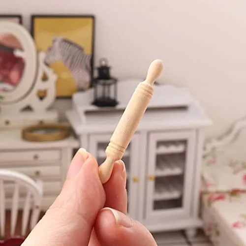 10pcs Wooden Miniature Rolling Pin Doll House Rolling Pole Rolling Pin Models Wood Handle Rolling Pin Mini House Props for Crafts, Doll Houses…