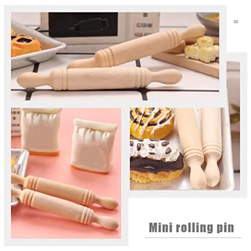 10pcs Wooden Miniature Rolling Pin Doll House Rolling Pole Rolling Pin Models Wood Handle Rolling Pin Mini House Props for Crafts, Doll Houses…