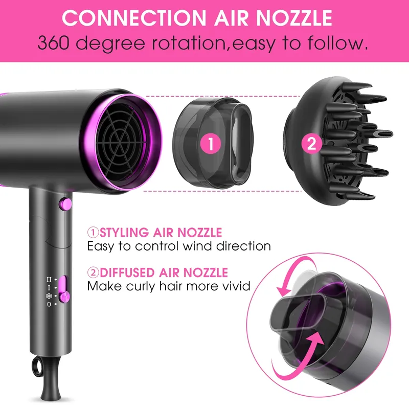 1875W Professional Ionic Hair Blow Dryer with 3 Heat Settings, 2 Speeds and Cool Settings