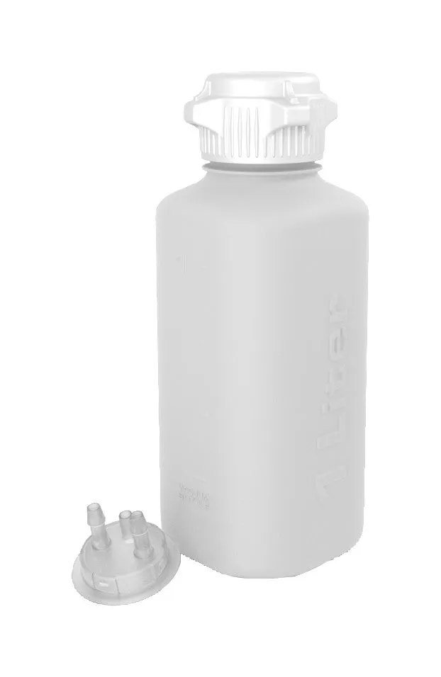 1L High Density Poly Ethylene (HDPE) Heavy Duty Vacuum Bottle - 1/4" Hose Barb Adapter and Vent Port