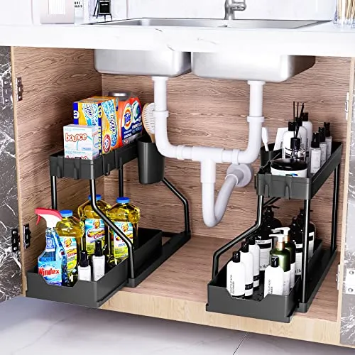 (2 Pack) Under Sink Organizers Pull Out Sliding Drawer | Puricon