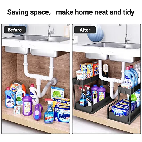 (2 Pack) Under Sink Organizers Pull Out Sliding Drawer | Puricon