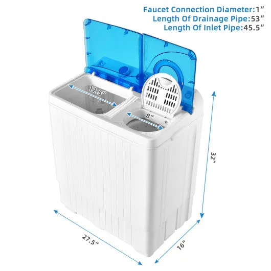 26lbs Portable Semi-Automatic Twin Tub Washing Machine with Drain Pump-Blue