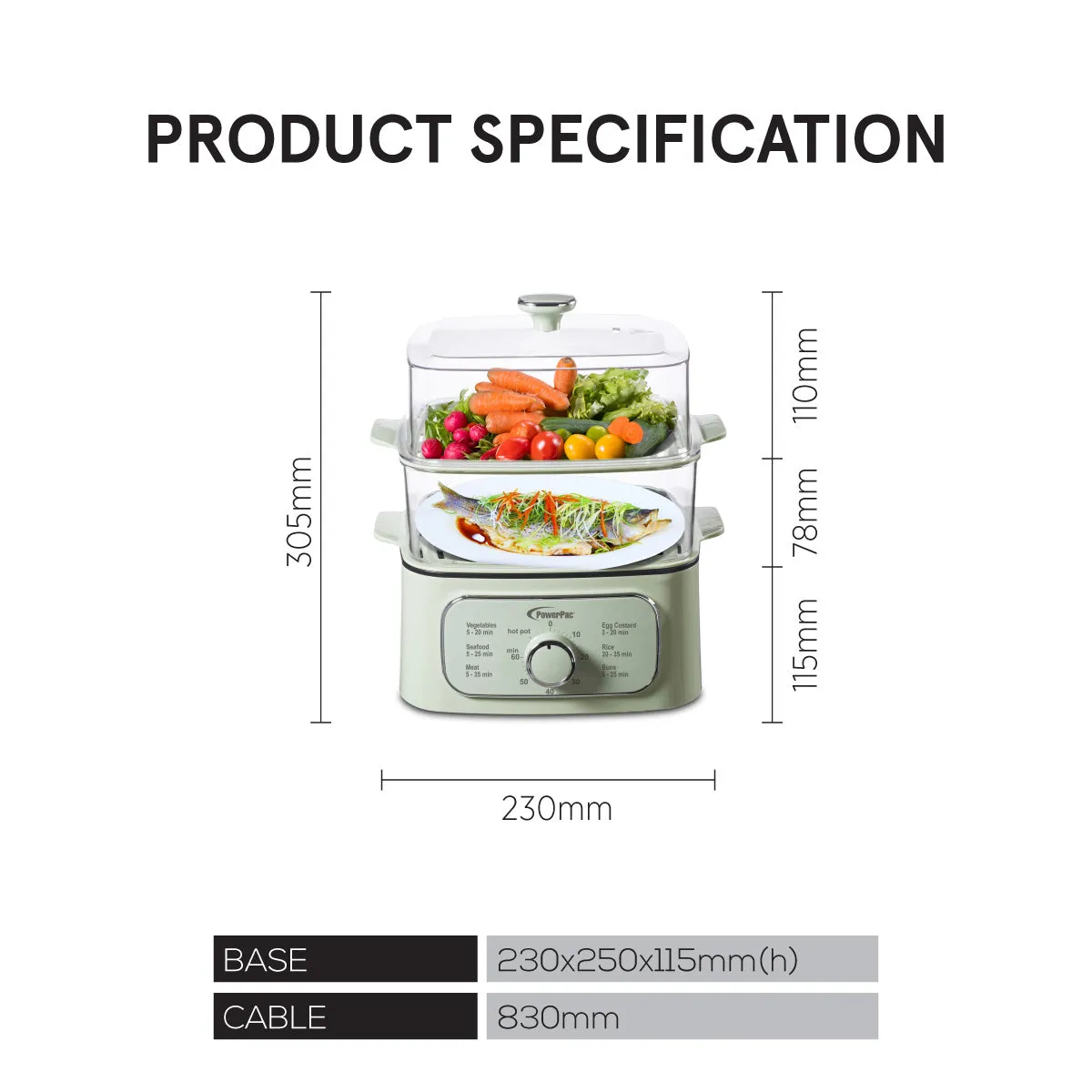 2in1 Multi function 2 Tier Food Steamer & Steamboat, Non-stick Inner Pot, 9.2L (PPS704)