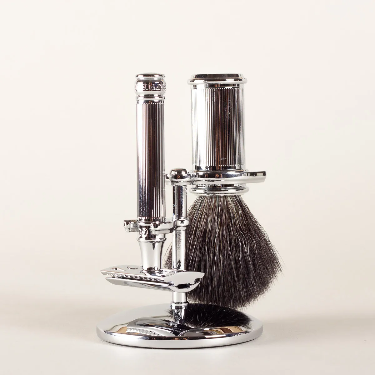 3 piece safety razor shaving set - chrome lined