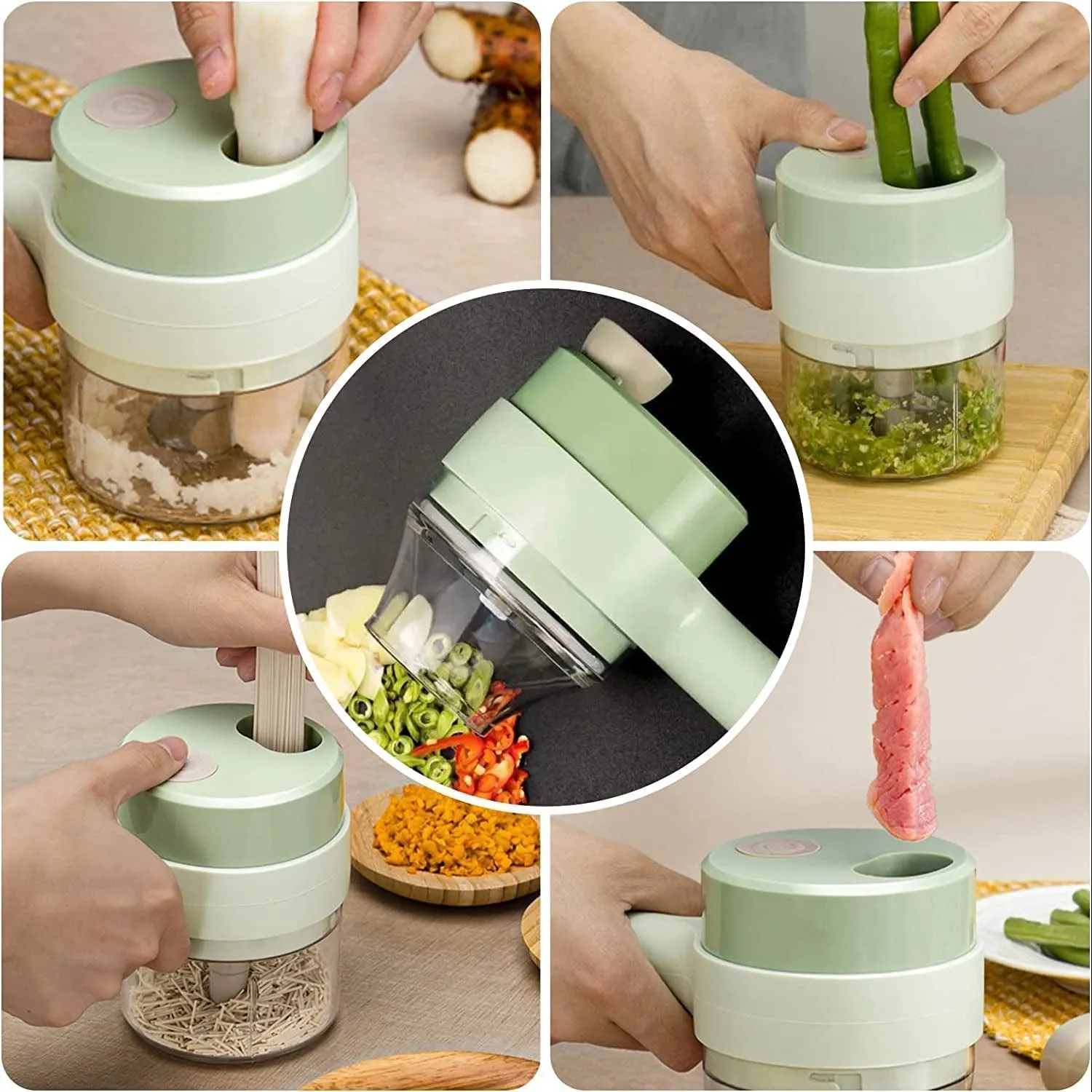 4 in 1 Electric Handheld Cooking Hammer Vegetable Cutter Set Electric Food Chopper Multifunction Vegetable Fruit Slicer