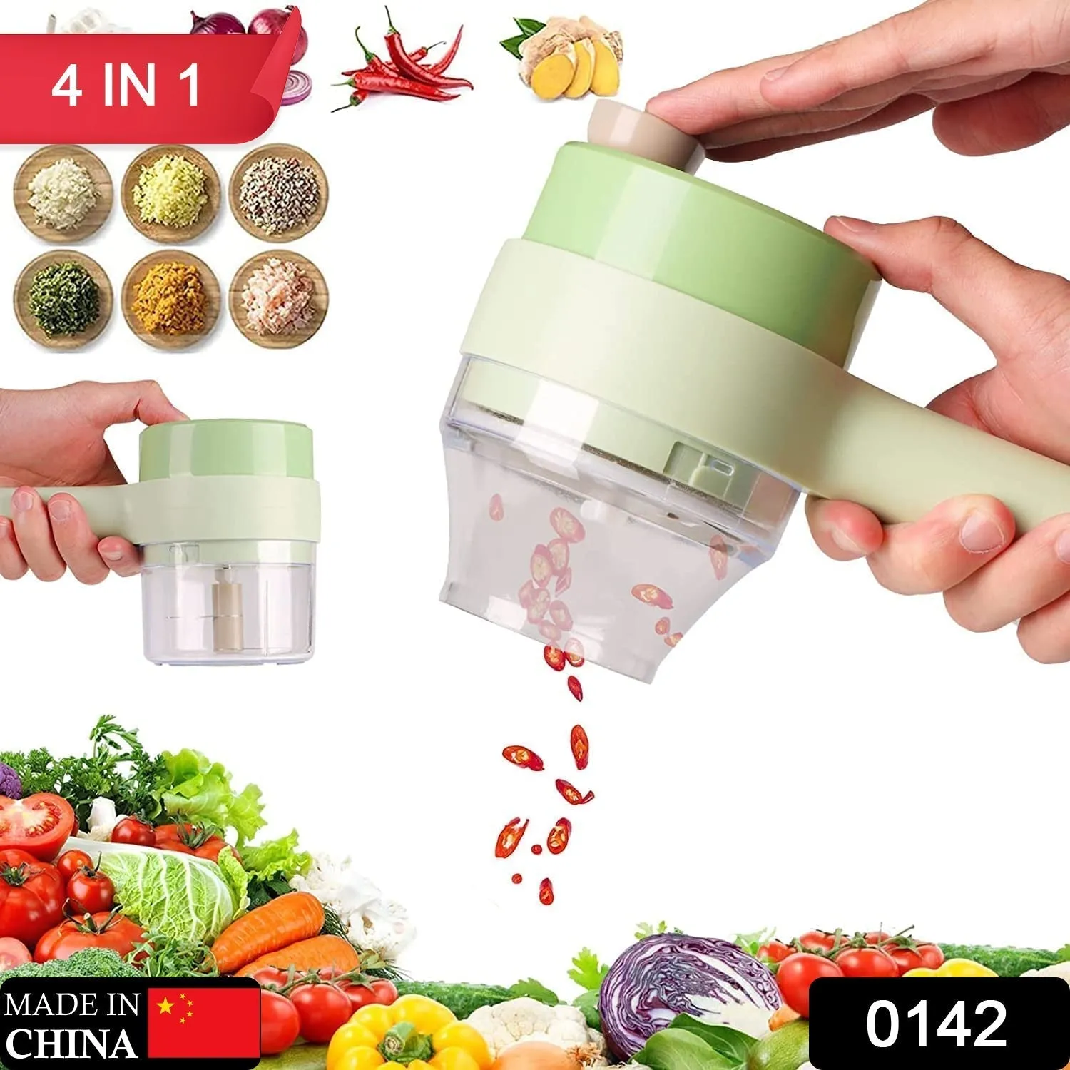 4 in 1 Electric Handheld Cooking Hammer Vegetable Cutter Set Electric Food Chopper Multifunction Vegetable Fruit Slicer