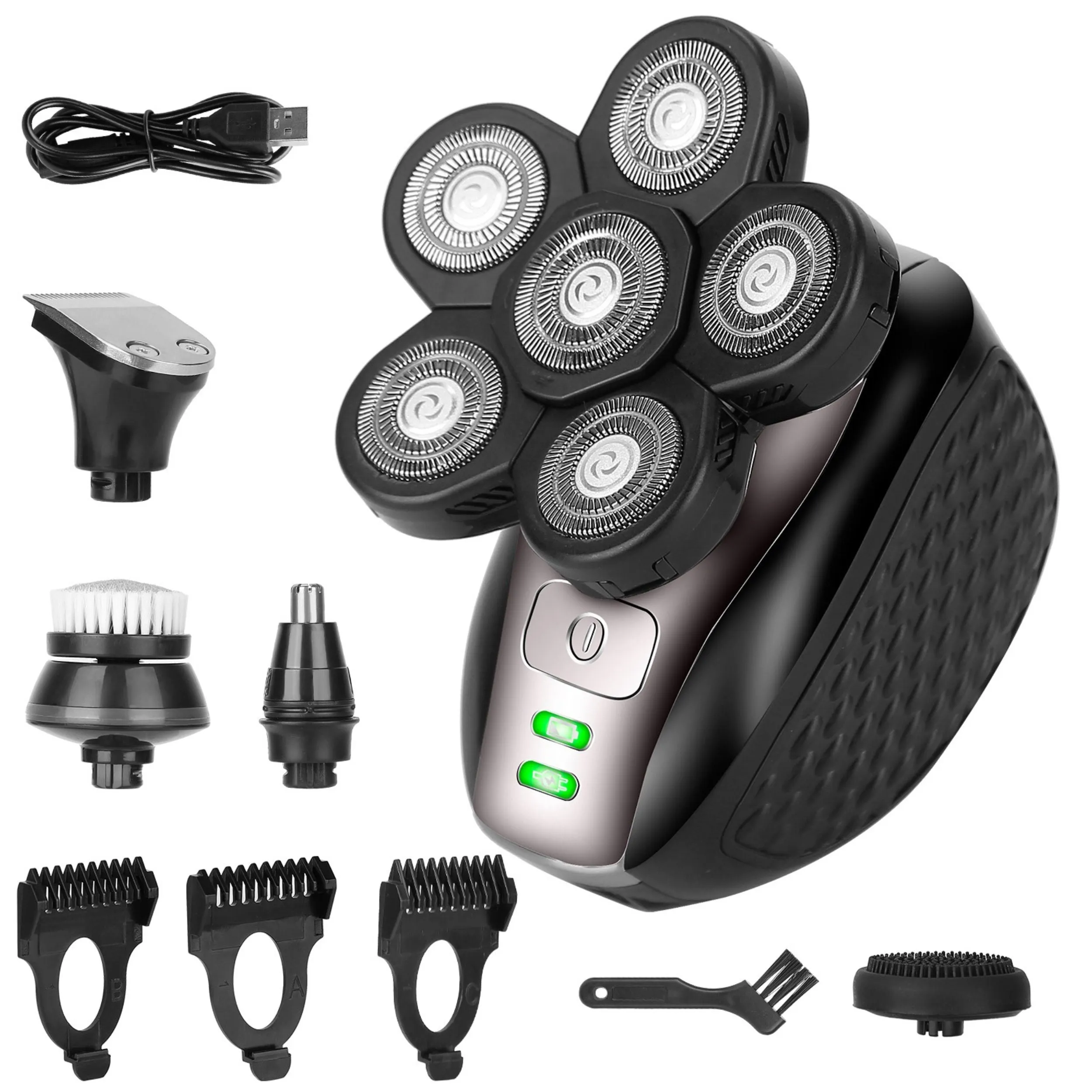 5-in-1 Electric Razor Kit for Bald Men - Rechargeable, Cordless, IPX6 Waterproof - Includes Head Trimmer, Beard Shaver, and 3 Combs