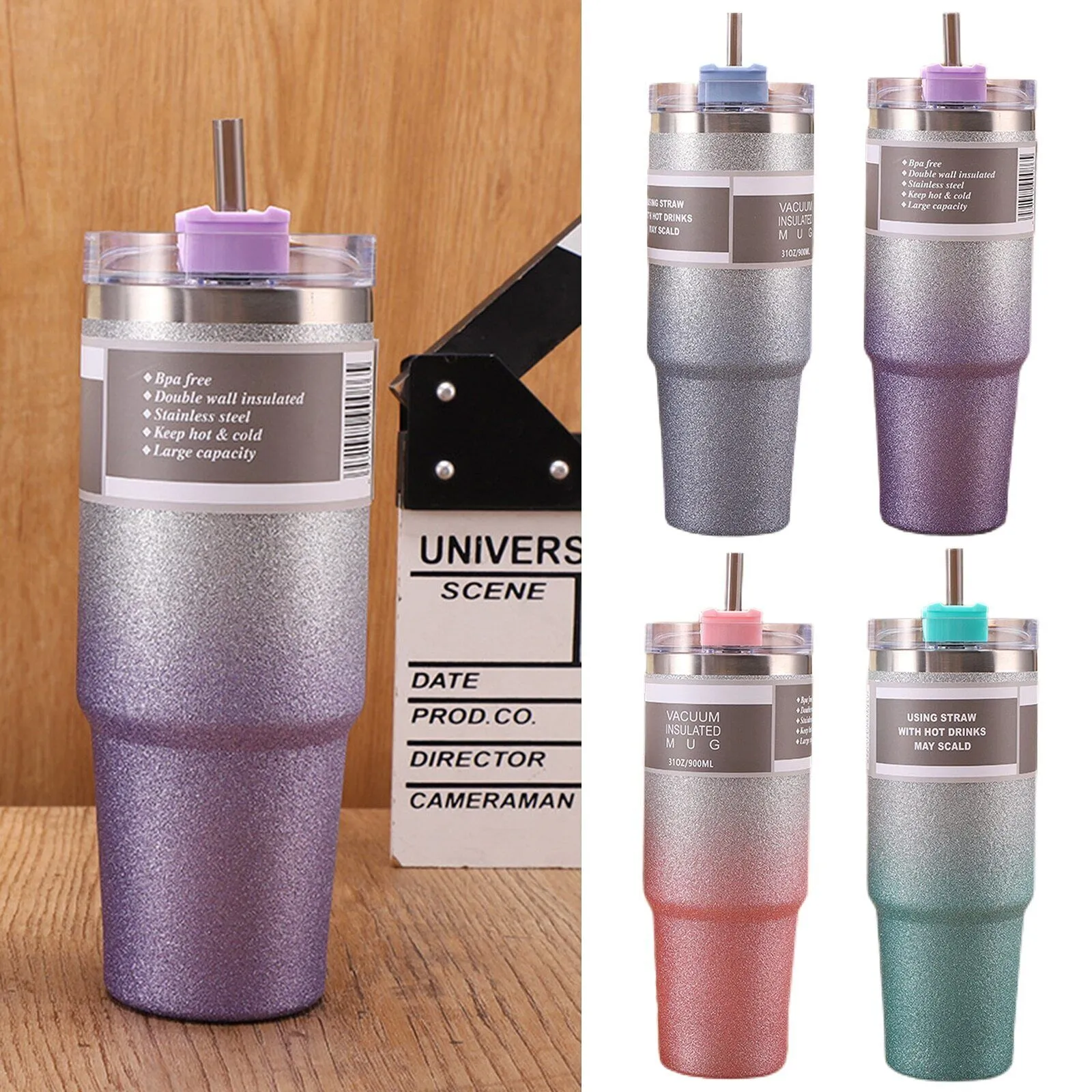 620ml or 890ml Stainless Steel Glitter Insulated Bottle