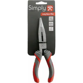 7 Inch Long Nose Pliers With Cutter - Soft Grip Handle - By Simply Tools