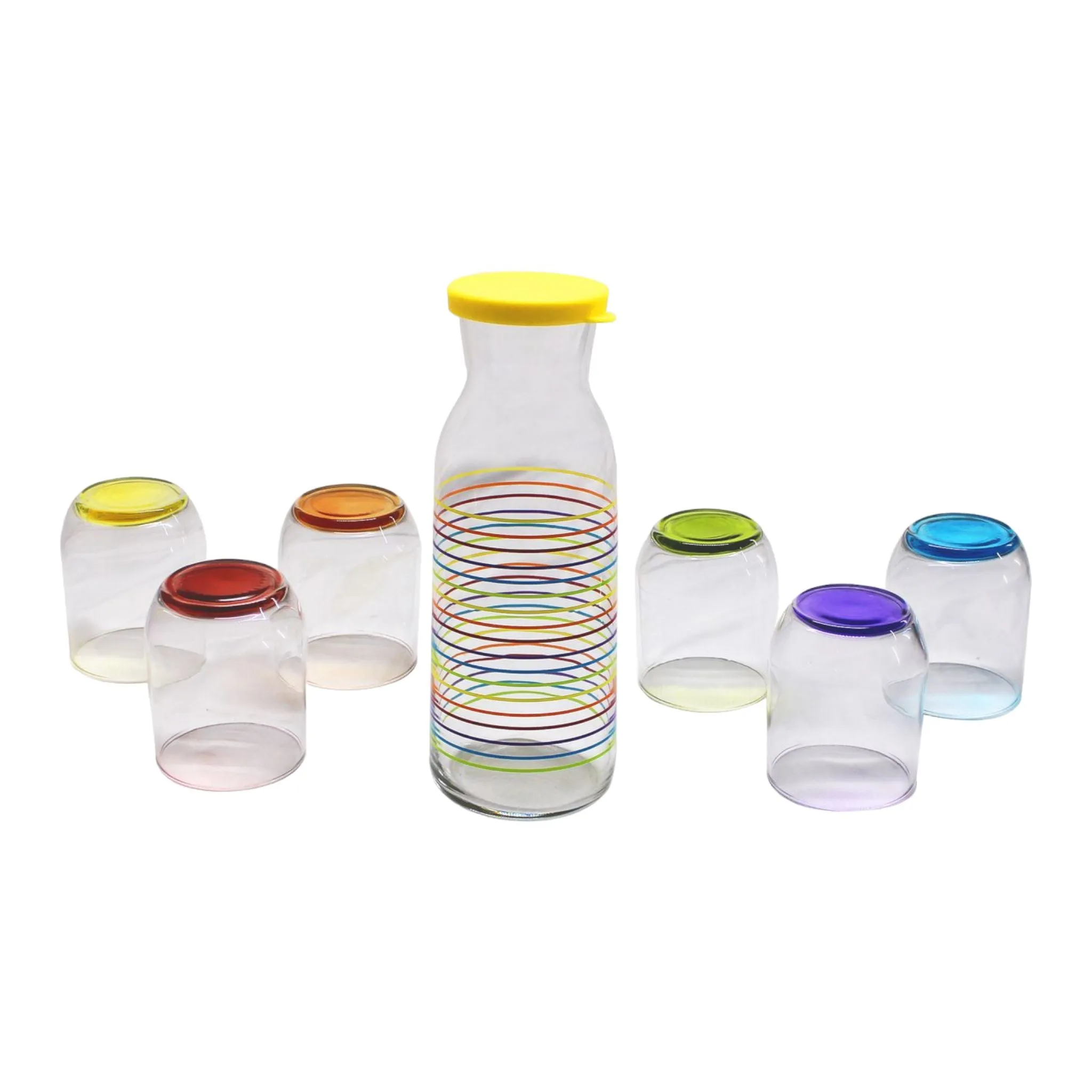 7 Piece Rainbow Glassware Carafe & Tumbler Set