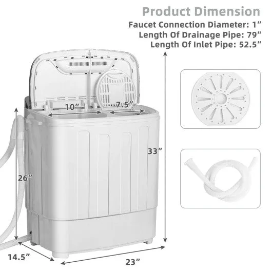 8 lbs Portable Mini Twin Tub Spinner Semi-Automatic Washing Machine