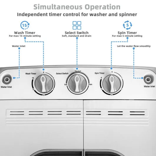 8 lbs Portable Mini Twin Tub Spinner Semi-Automatic Washing Machine