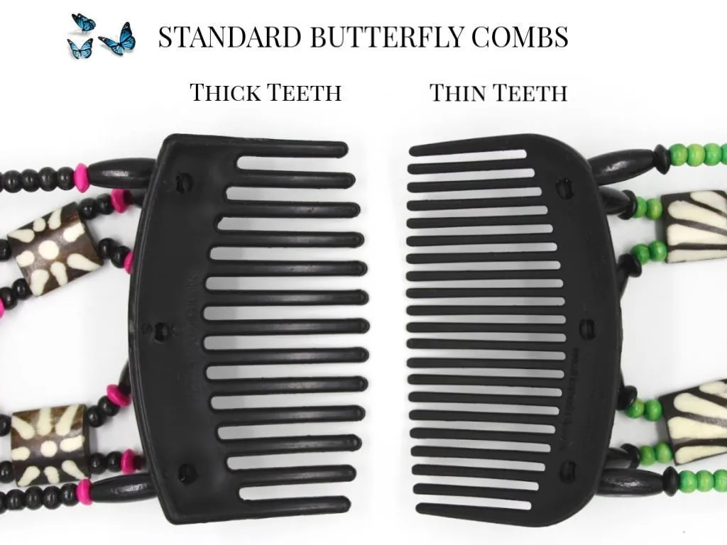 African Butterfly Thick Hair Comb - Flowers Clear 57