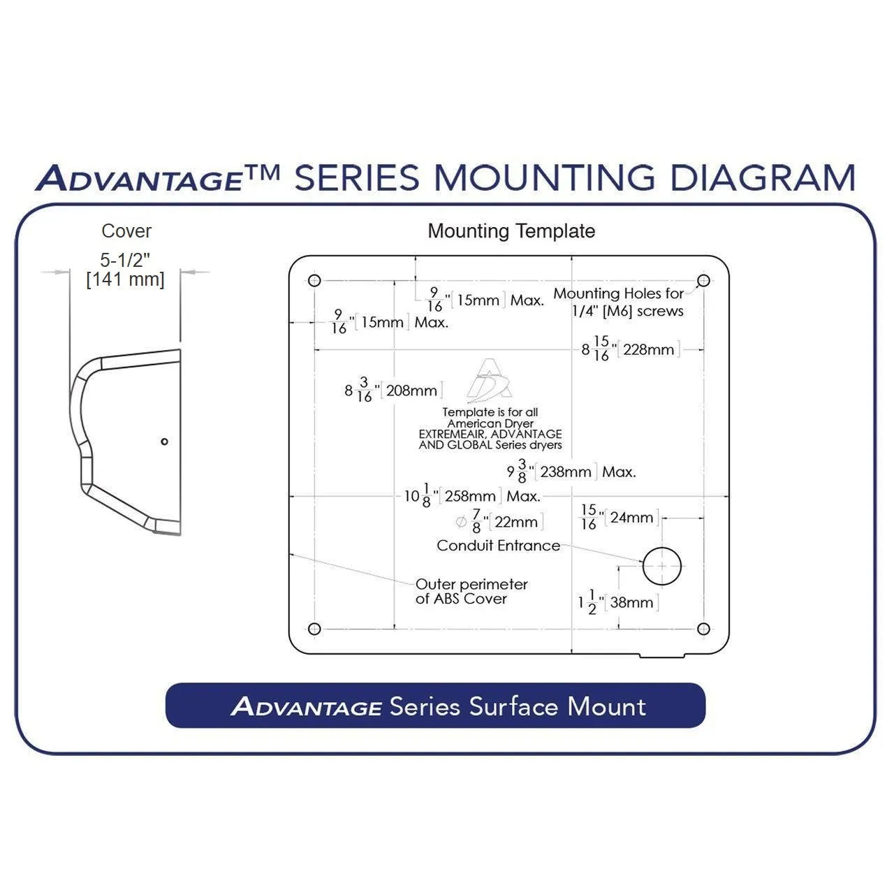 AMERICAN DRYER® AD90-SS Advantage AD® HAND DRYER - Brushed Stainless Steel Auto Universal Voltage