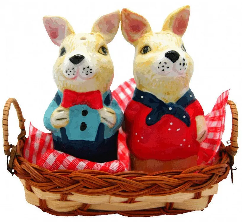 Animal Salt and Pepper Shakers Rabbits Basket