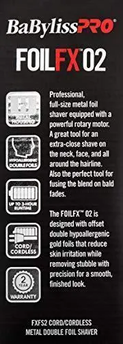 BaBylissPRO FXFS2 FOILFX02 Cordless Metal Double Foil Shaver, Silver