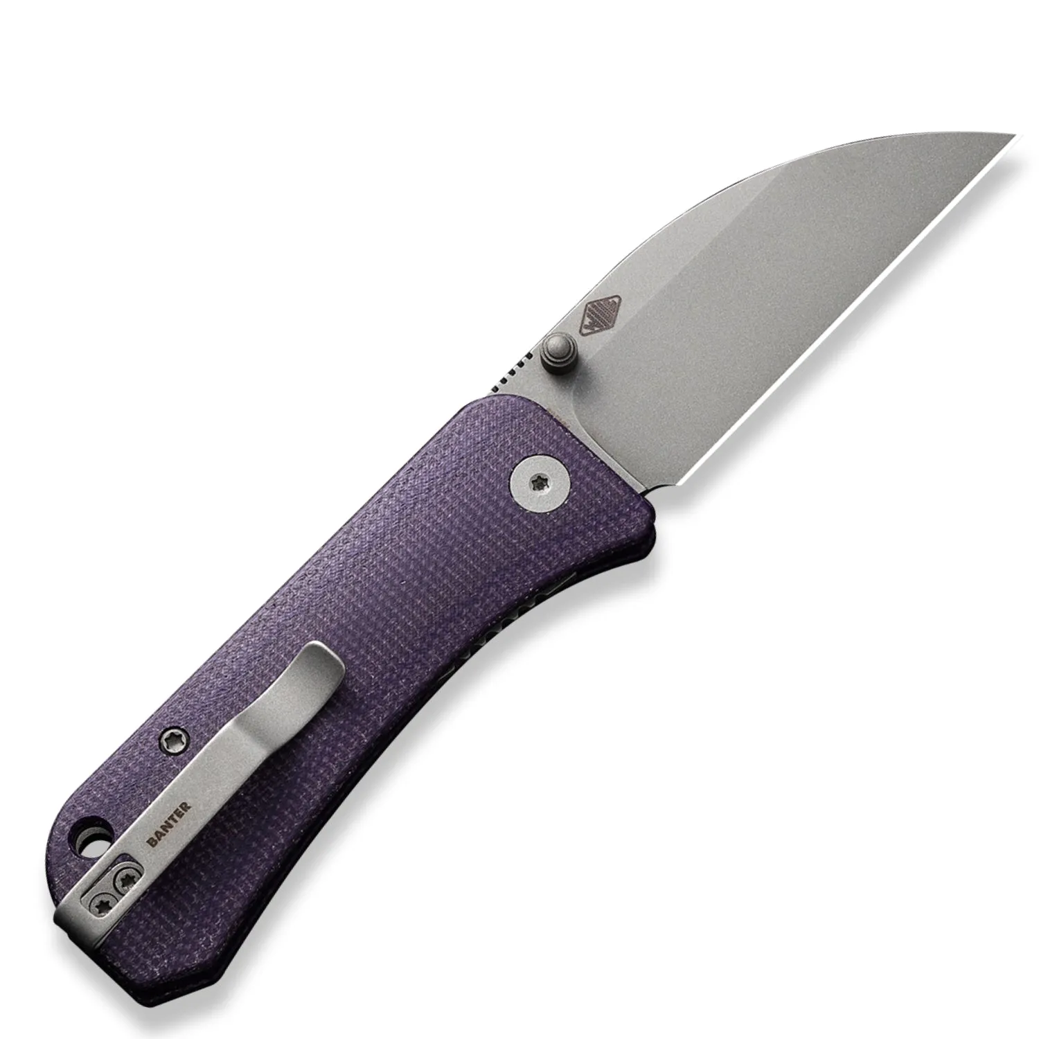 Banter Pocket Knife - Purple Micarta - Gray Stonewash S35VN Wharncliffe