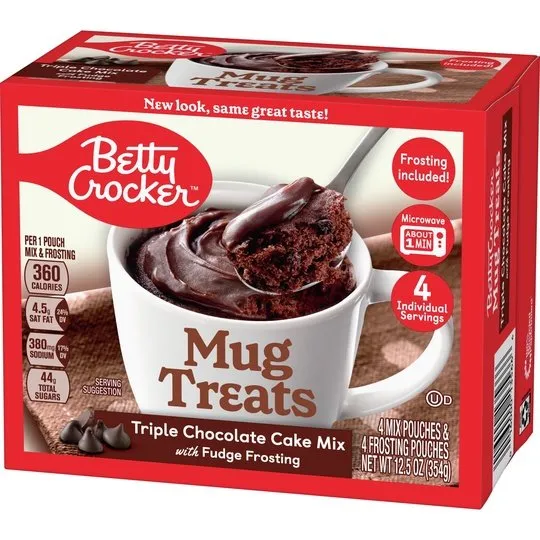 Betty Crocker Mug Treats Triple Chocolate Cake Mix with Fudge Frosting, 4 Servings, 12.5 oz.