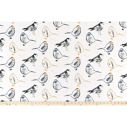 Bird Toile Brazilian Yellow Slub Linen Fabric