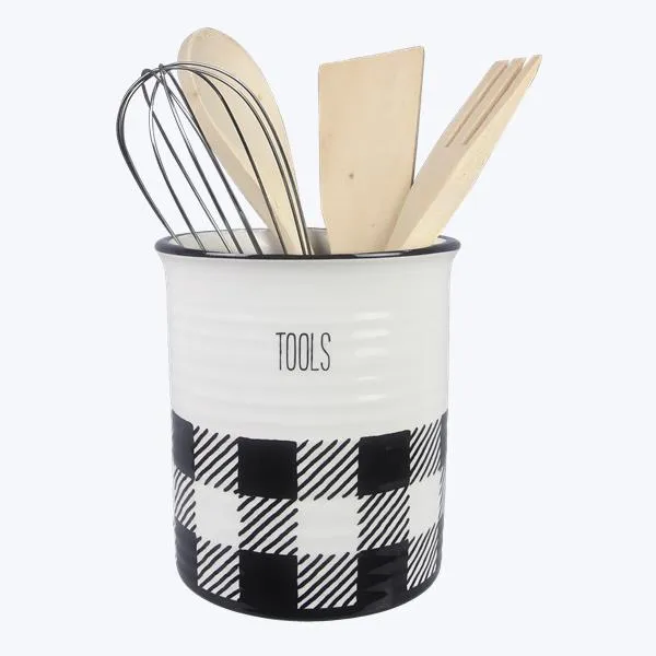 Black and White Buffalo Plaid Kitchen Tool Holder