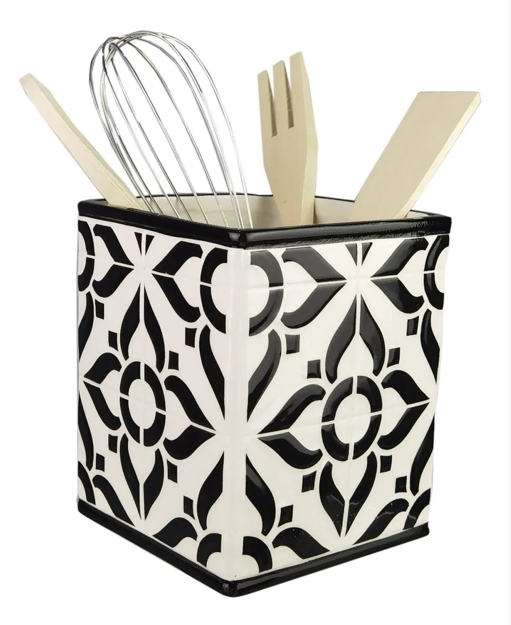 Black and White Ceramic Utensil Holder