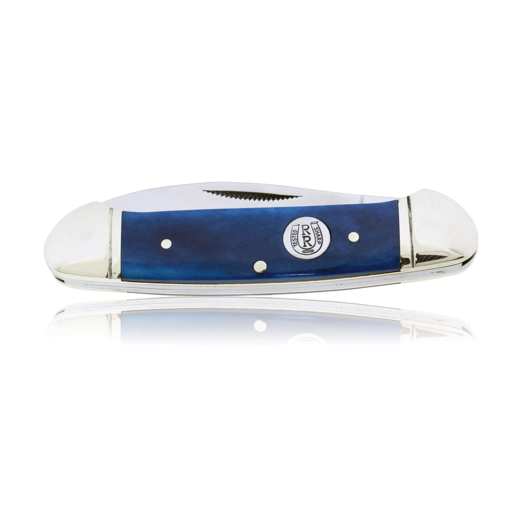 Blue Rough Rider 2 Blade Knife with Silver Bear Inlay