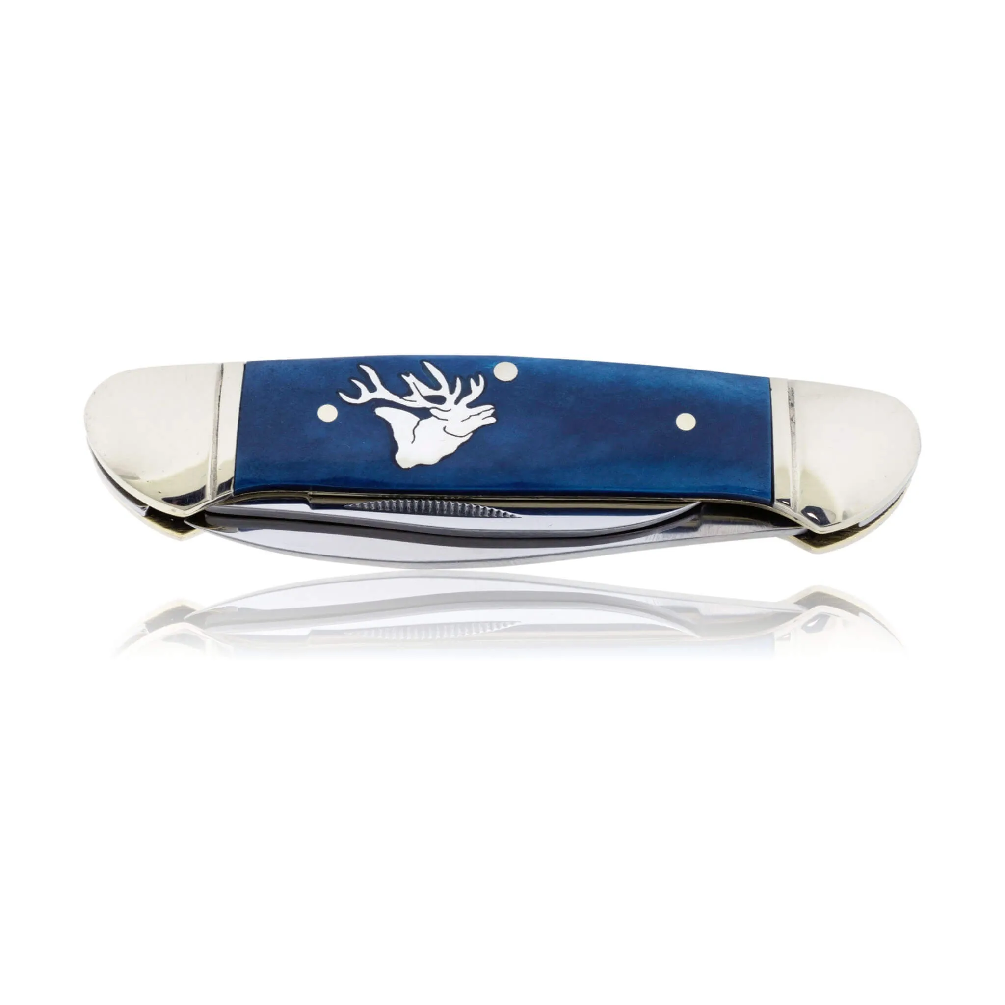 Blue Rough Rider 2 Blade Knife with Silver Bear Inlay