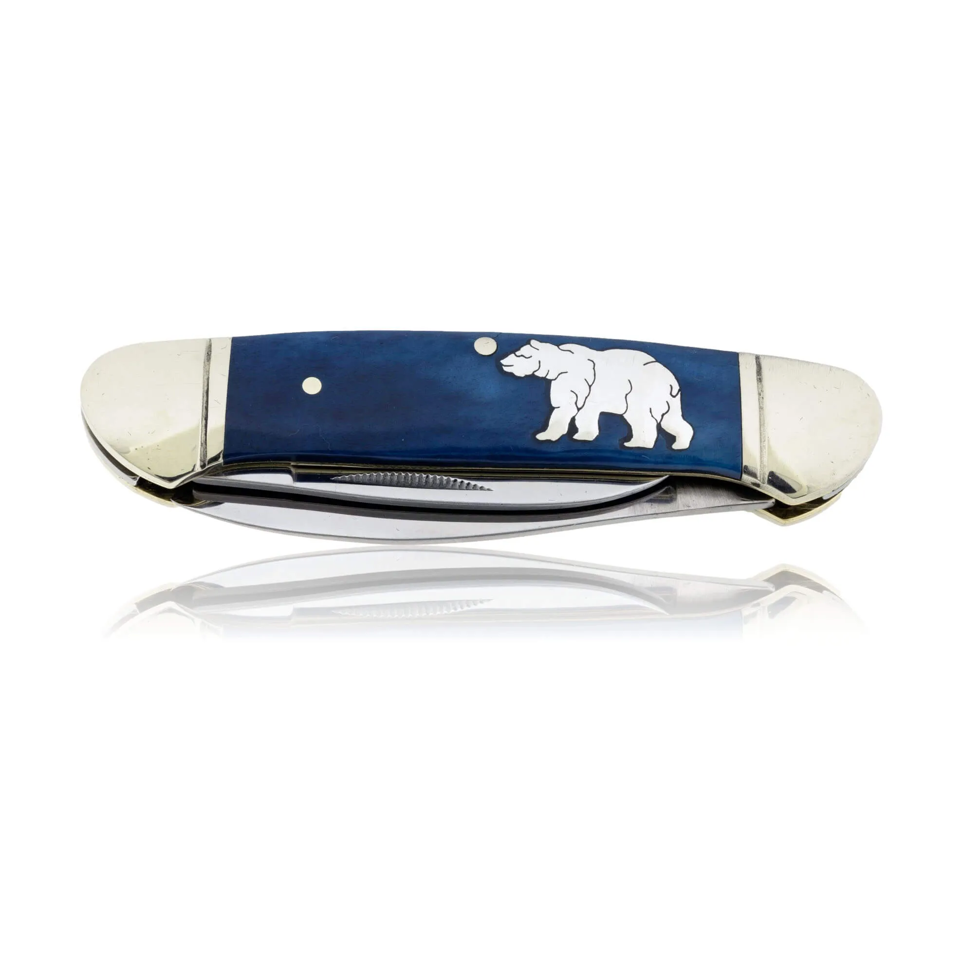 Blue Rough Rider 2 Blade Knife with Silver Bear Inlay