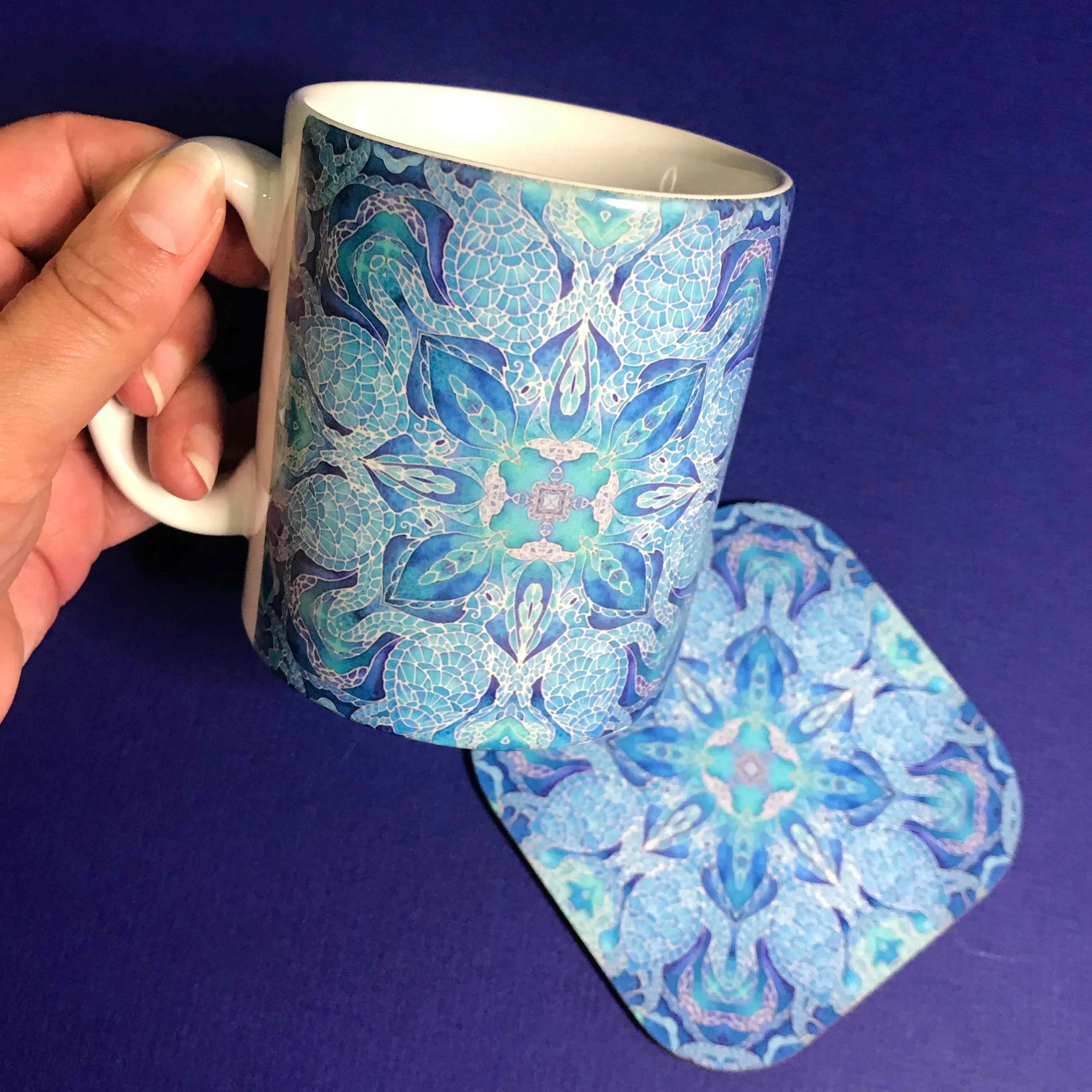 Blue Turtle Mandala Mug and Coaster Gift