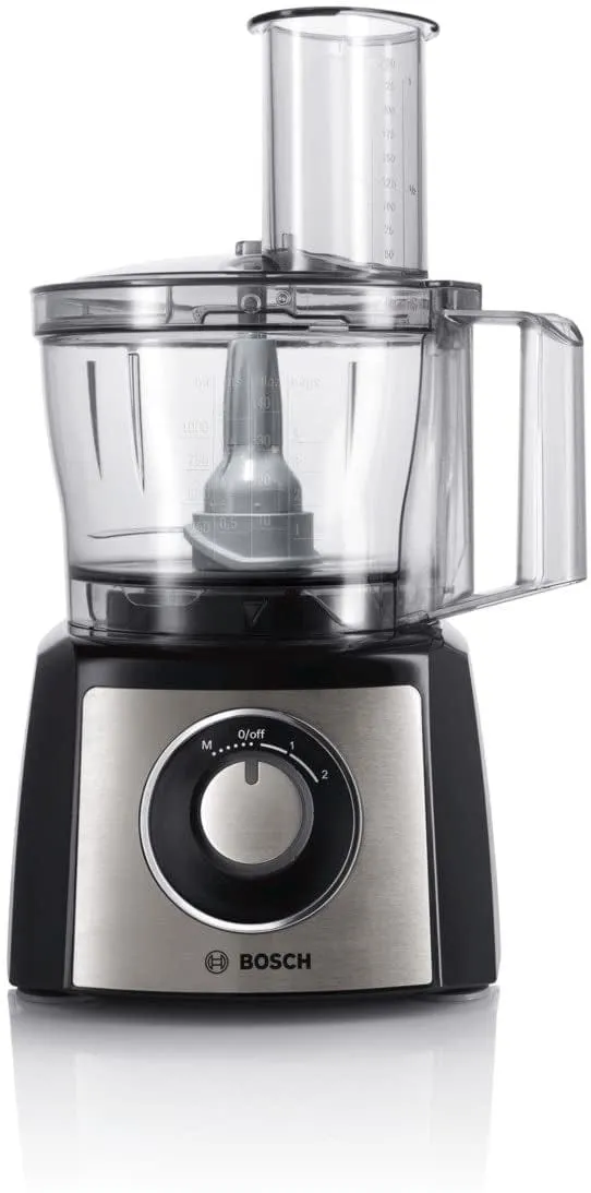 Bosch MutiTalent3 MCM3501MGB 2.3 Litre Food Processor, Plastic, 800W With 11 Accessories - Stainless Steel