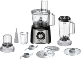 Bosch MutiTalent3 MCM3501MGB 2.3 Litre Food Processor, Plastic, 800W With 11 Accessories - Stainless Steel