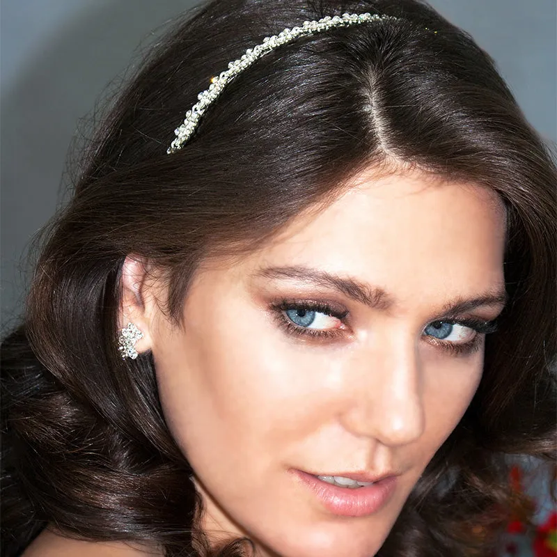 Bridal Headband with Rhinestone Clusters