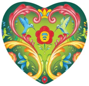 Ceramic Heart Magnet Green Rosemaling