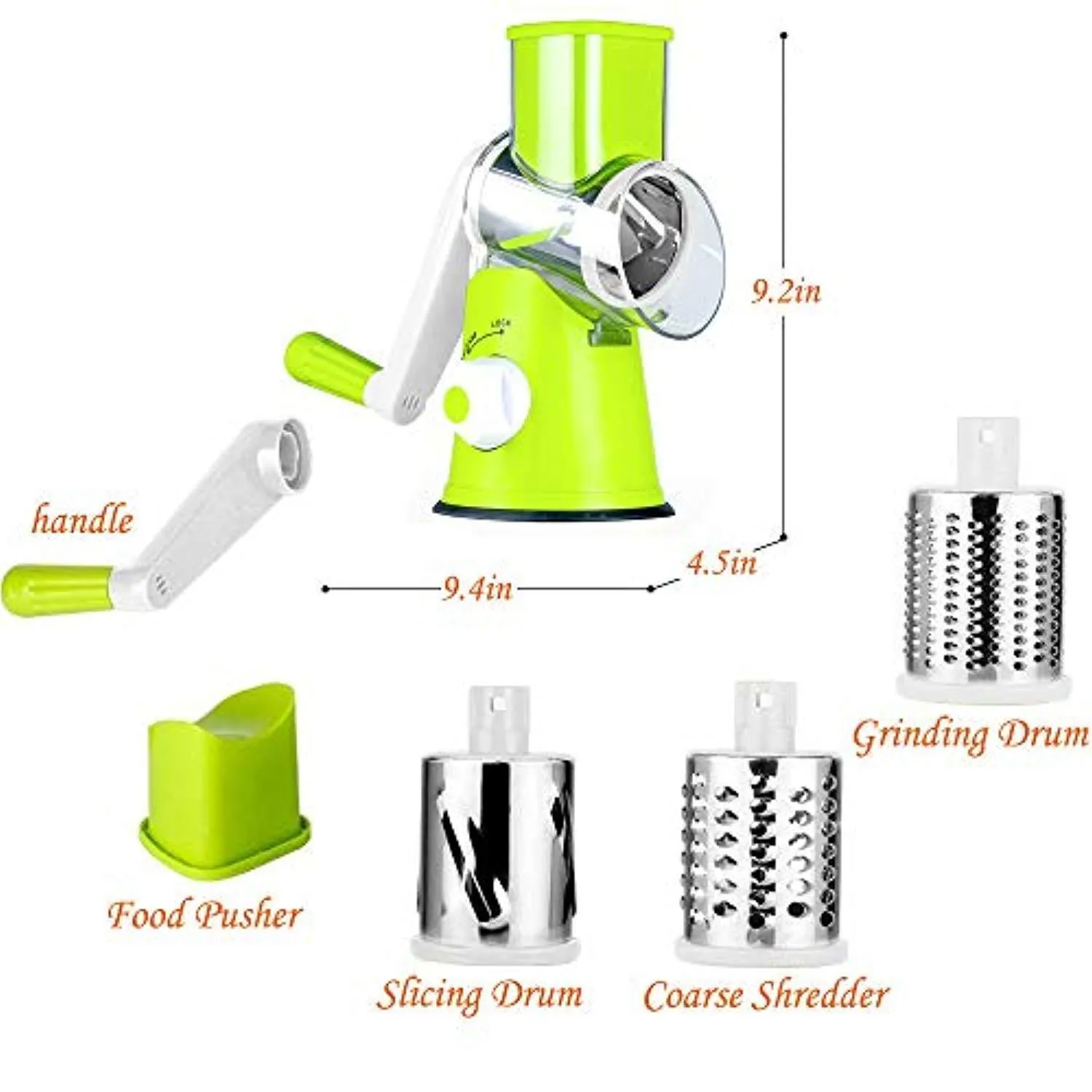 Cheese Grater Rotary Handheld Vegetable Slicer Rotary Drum Grater 3-Blades Manual Vegetable Mandoline Chopper with Suction Cup Feet Vegetable Fruit Cheese Shredder Stainless Steel by SUPERKIT