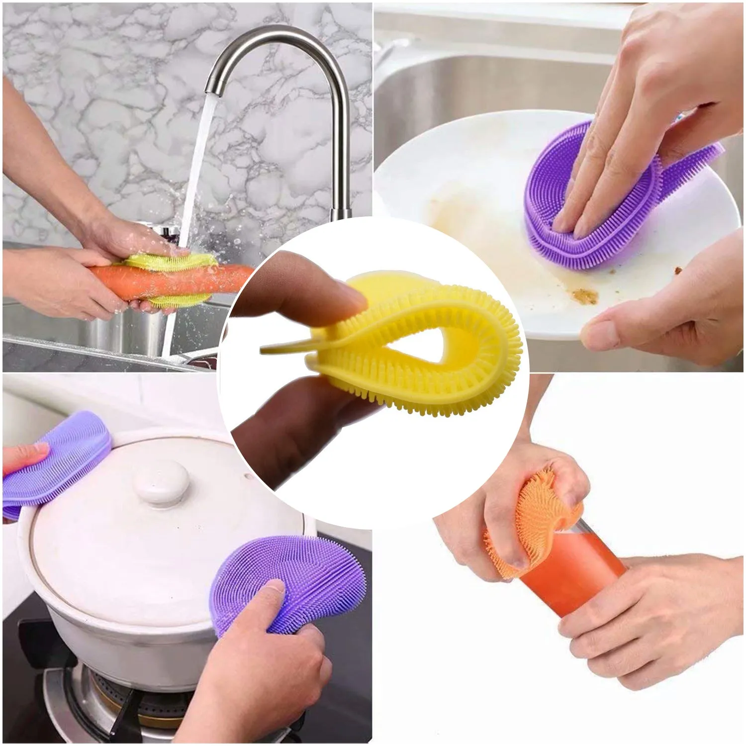 Cleaning Supplies Sponges Silicone Scrubber for Kitchen Non Stick Dishwashing & Baby Care Sponge Brush Household Health Tool( Pack of 5pc).