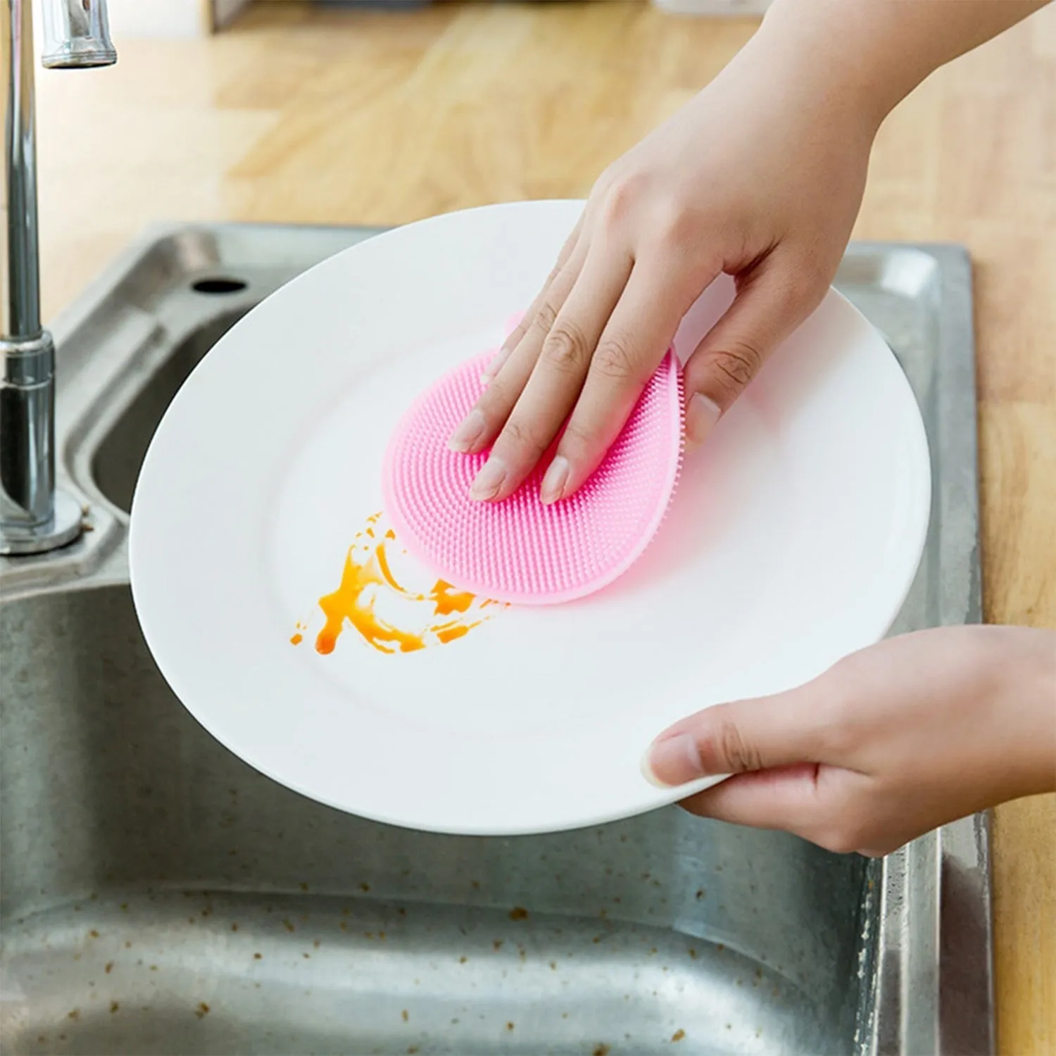 Cleaning Supplies Sponges Silicone Scrubber for Kitchen Non Stick Dishwashing & Baby Care Sponge Brush Household Health Tool( Pack of 5pc).