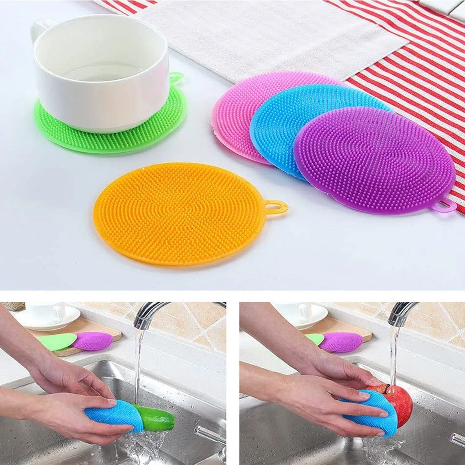 Cleaning Supplies Sponges Silicone Scrubber for Kitchen Non Stick Dishwashing & Baby Care Sponge Brush Household Health Tool( Pack of 5pc).