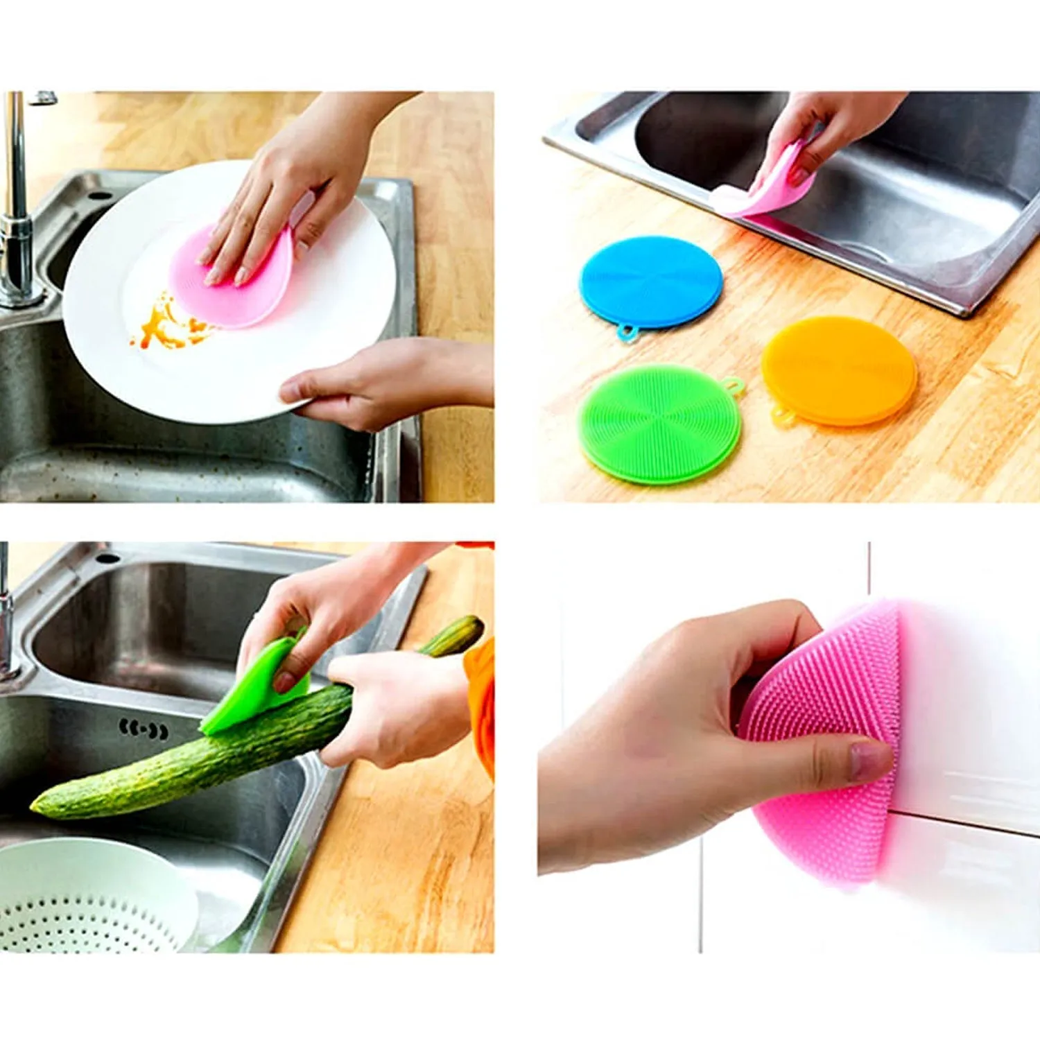 Cleaning Supplies Sponges Silicone Scrubber for Kitchen Non Stick Dishwashing & Baby Care Sponge Brush Household Health Tool( Pack of 5pc).