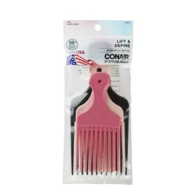 Conair Lift & Define Detangling Hair Pick Combs in Multi-Size Pack, Black, Light Blue and Pink, 3 Ct