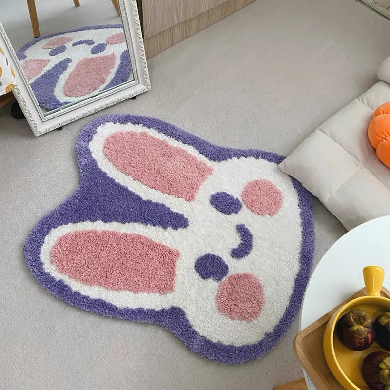 Cute Purple Smile Bunny Rabbit Soft Plush Rug Carpets Decor