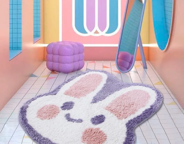 Cute Purple Smile Bunny Rabbit Soft Plush Rug Carpets Decor