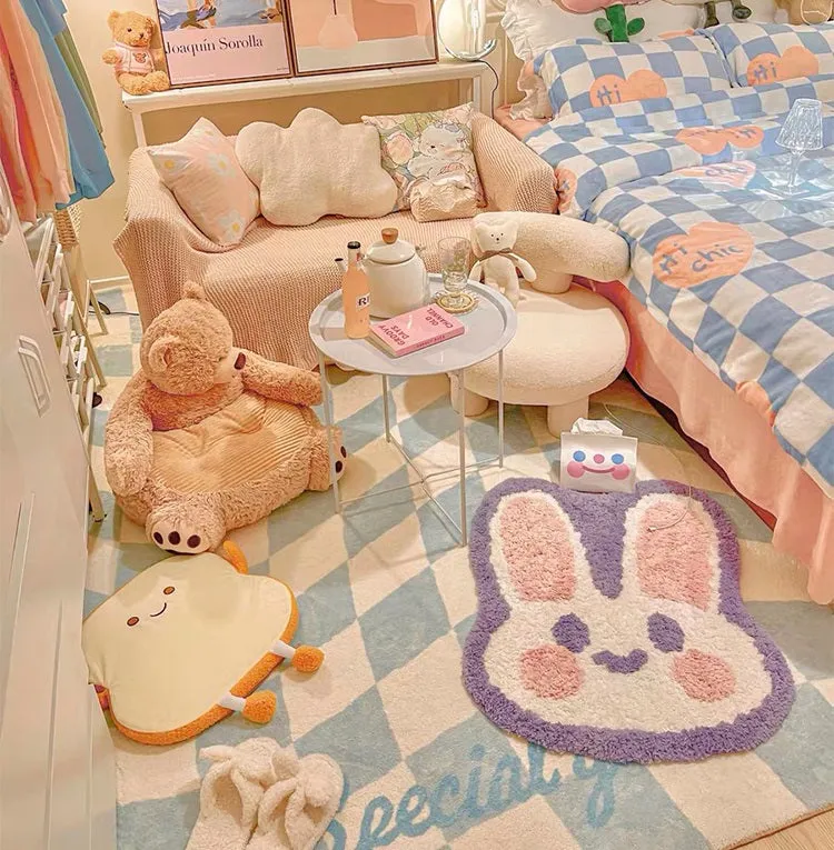 Cute Purple Smile Bunny Rabbit Soft Plush Rug Carpets Decor