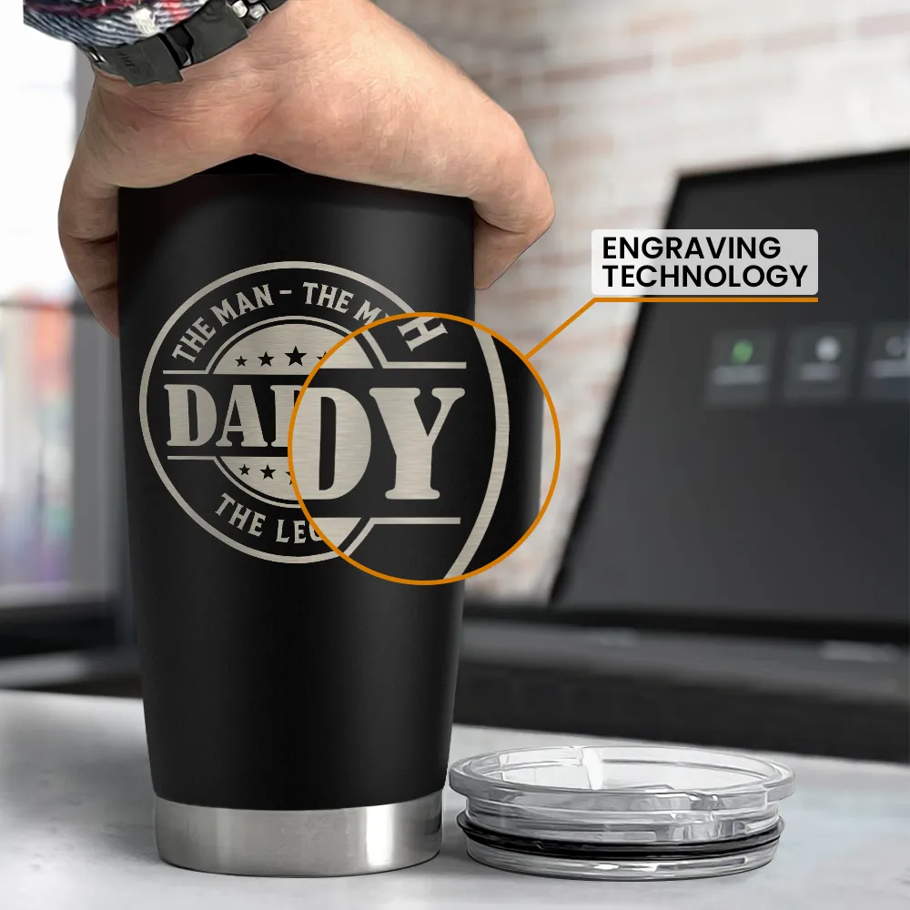 Daddy The Man The Myth The Legend Tumbler with Lid - 20oz Insulated Stainless Steel Mug - Coffee Mug for Sport Office Travel