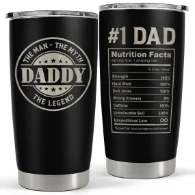 Daddy The Man The Myth The Legend Tumbler with Lid - 20oz Insulated Stainless Steel Mug - Coffee Mug for Sport Office Travel