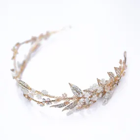 Delicate Hand wired Gold Leaf Crown Wedding Hair Tiara Accessory Floral Headpiece Bridal Hairband