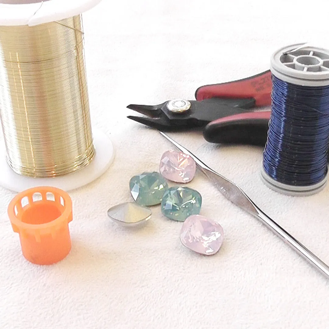 DIY Vintage Earrings Kit, DIY jewelry , Tools and Supply , ISK starter , Video Tutorial, Swarovski dangle earrings